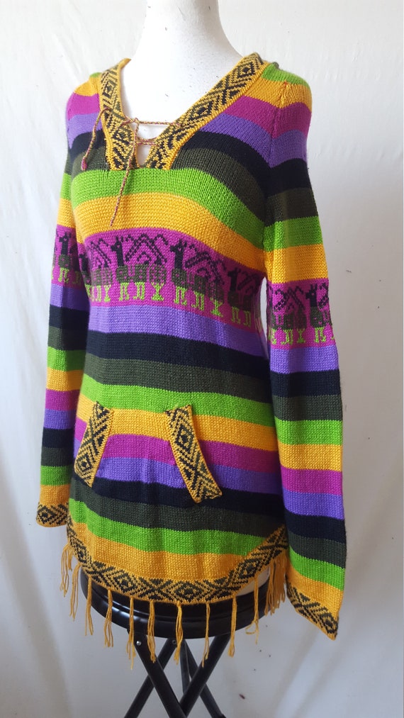 Mexican Hoodie Sweater Hippie Bohemian Ethnic Acr… - image 2