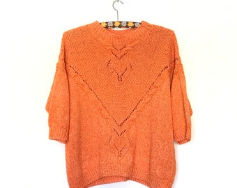 Vintage Handknitted Sweater // Knitting Machine // Orange // Oversized // 1980s