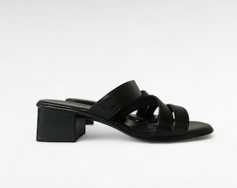 Vintage Black Women&#39;s Sandals/ EU 37/ Carlo Pera/ Made in Italy/ Shiny Black/ 1990&#39;s/