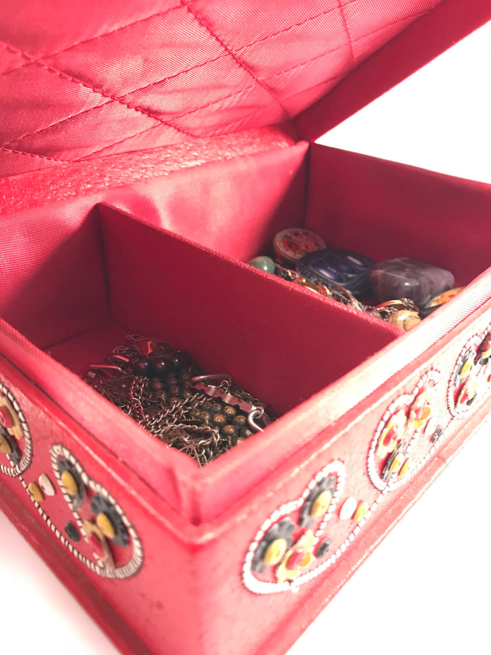 Vintage Jewelry Box // Red Leather Storage Box // Trinket Box Etsy
