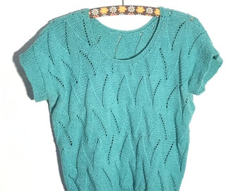 Vintage Sweater Turquoise//Knitted //Knitting Machine//1980s