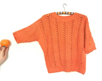 Vintage Sweater// Knitted // Pattern// Orange //1980s