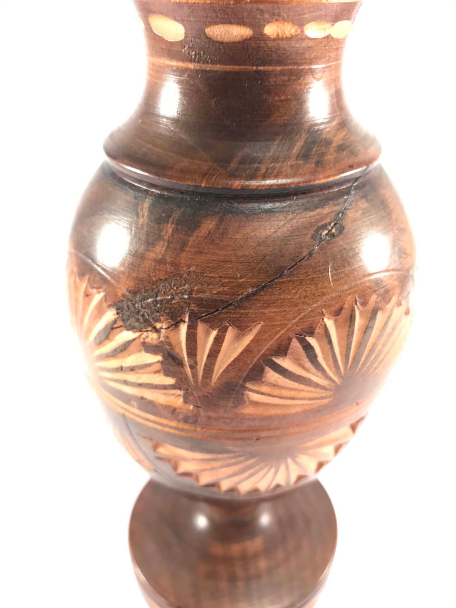 Vintage Wooden Vase // Hand Carved // Reliefed Wood// Etsy