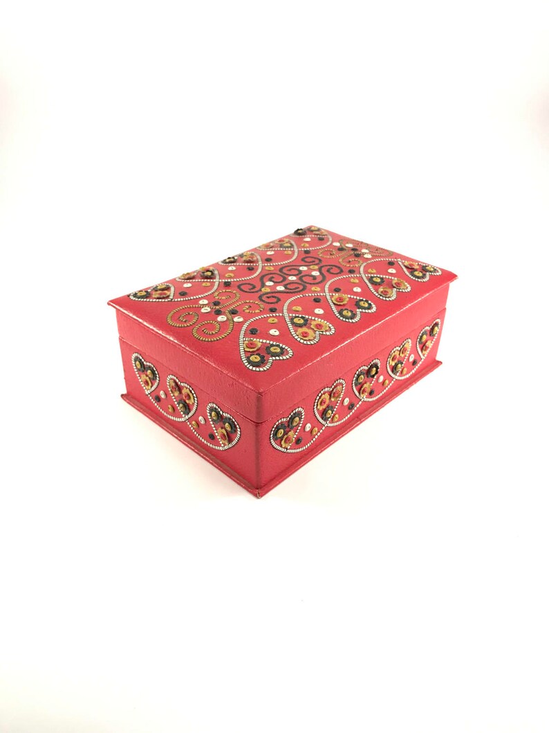 Vintage Jewelry Box // Red Leather Storage Box // Trinket Box Etsy