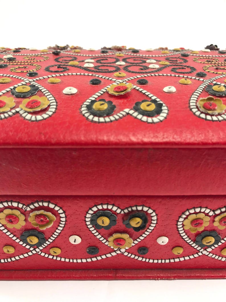 Vintage Jewelry Box // Red Leather Storage Box // Trinket Box Etsy