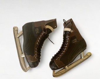 Vintage ADIDAS Ice Hockey Skates CANADA/ Leather Men Iceskates/ SIZE 7.5 / EU40/ Made in Canada/ Made for N.H.L./ 1970's