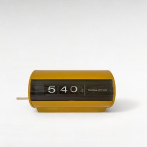 Vintage Mustard Flip Style Clock Sankyo Joy-Clo/ Mid-Century Design/ Retro Clock/ Space Age Clock Design/ Model NO.431/ 1970&#39;s