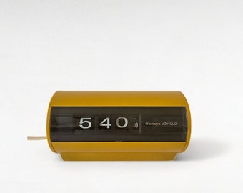 Vintage Mustard Flip Style Clock Sankyo Joy-Clo/ Mid-Century Design/ Retro Clock/ Space Age Clock Design/ Model NO.431/ 1970&#39;s