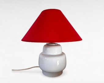 Vintage Table Lamp Emi Poljčane/ Red Table Light/ Red Bedside Lamp/ Ceramic Lamp Red Lampshade/ Made in Yugoslavia/ 1980&#39;s/ Ceramic White