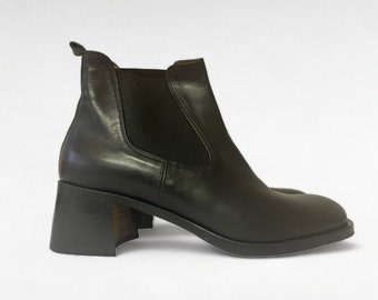 Vintage Woman&#39;s Ankle Heeled Leather Boots EU 38/ Black Real Leather Boots/ Handmade/ NEW/ Vintage Boots/ 1990&#39;s/ Andolšek/ Made in Slovenia