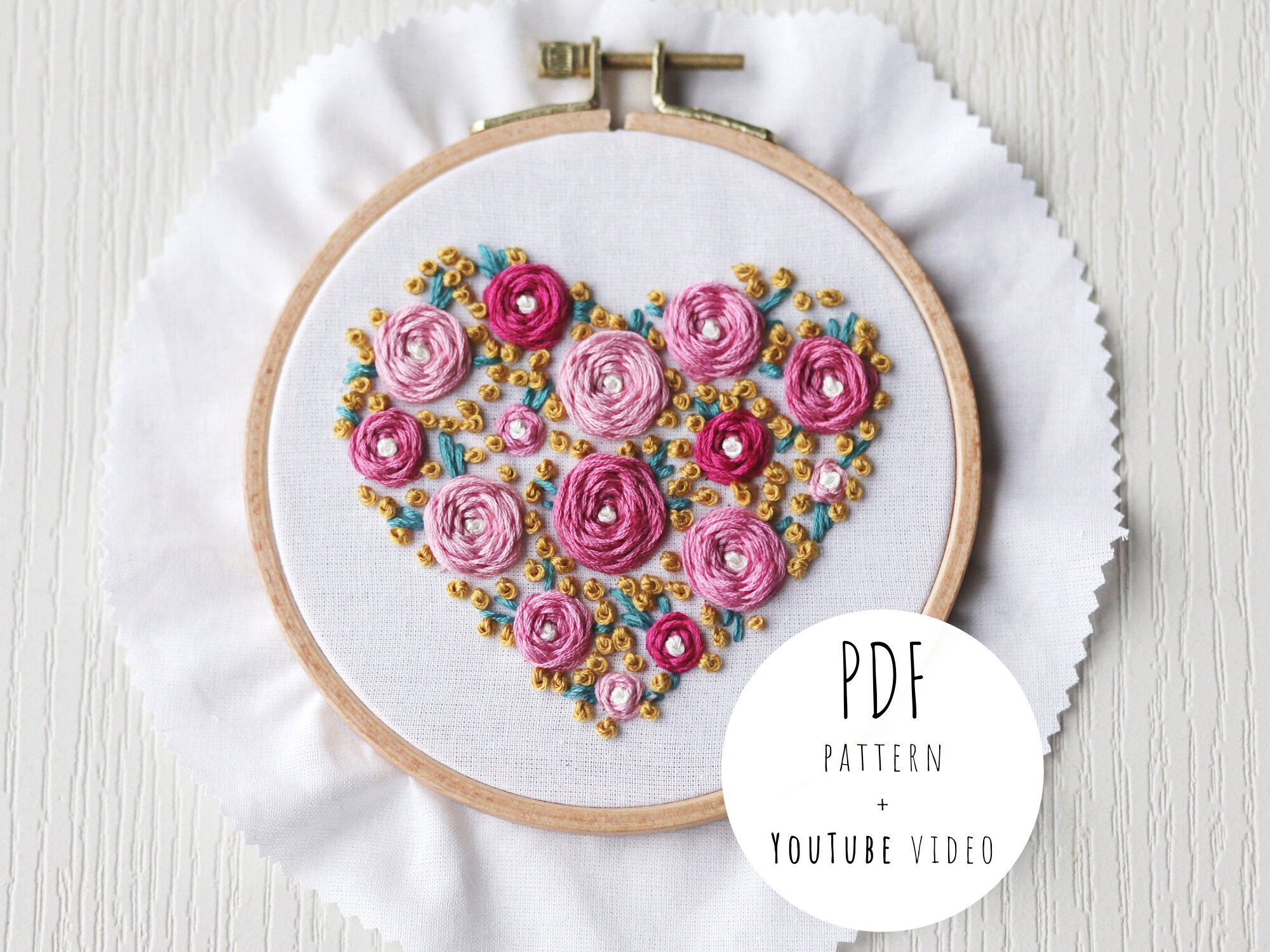 Hand embroidery heart PDF pattern / Valentine's day Etsy