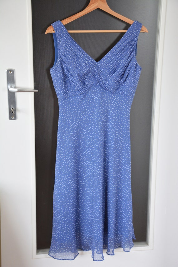 Genuine Silk blue polka dot dress, S M size, Adri… - image 4