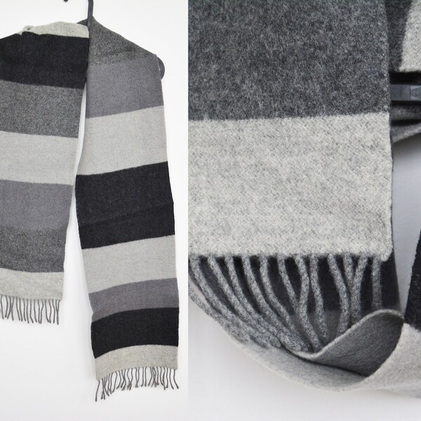 Tate Merino Wool Scarf Green Brown Stripe
