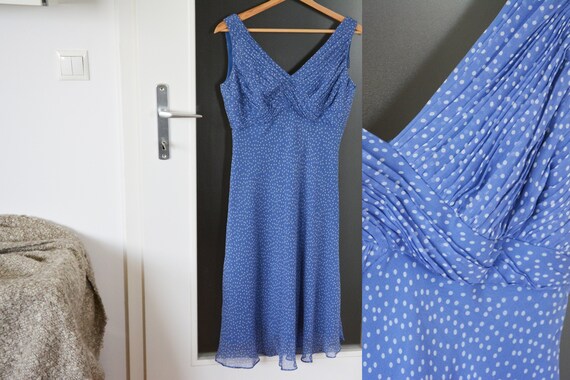 Genuine Silk blue polka dot dress, S M size, Adri… - image 1