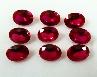 Lote de piedras preciosas sueltas de rubí rojo de corte ovalado, relleno de vidrio