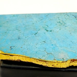 Natural Gold Plated Turquoise Blue Polished Slab Rough Loose Gemstone Blue Turquoise Slab Rough Gemstone