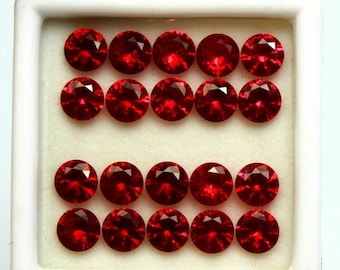 Red Ruby Gemstone Lot, Round Cut Glass Filled Rubies