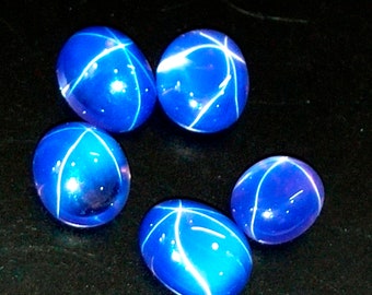 5 Pcs Natural Blue Star Sapphire Oval Cabochon Six Rays Loose Gemstone Lot