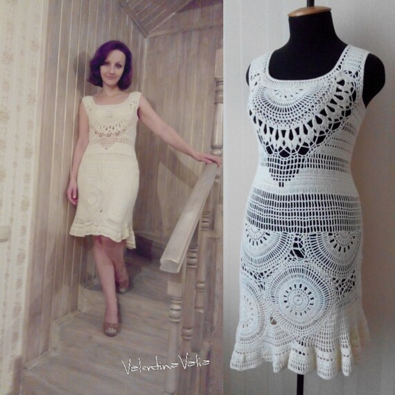 Crochet dress/cream dress/gentle dress/crochet cream | Etsy