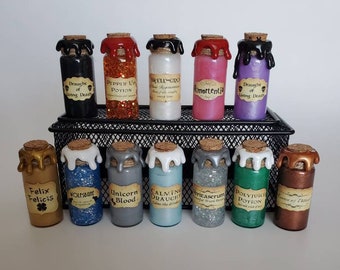 Botellas de poción de mago en miniatura: decoración de boticario para Halloween