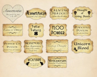 Etichette per piccole bottiglie di pozioni: stampabili da mago (download digitale)
