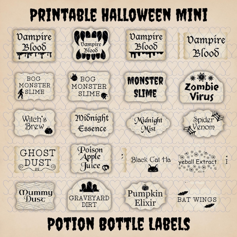 Mini Halloween Potion Labels: Printable Bottle Labels (digital Download ...