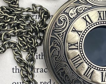 Made to Order Black Mirror Portal Brass Locket Scrying Witchcraft Pocketwatch Vintage Antique Witchcraft Retro
