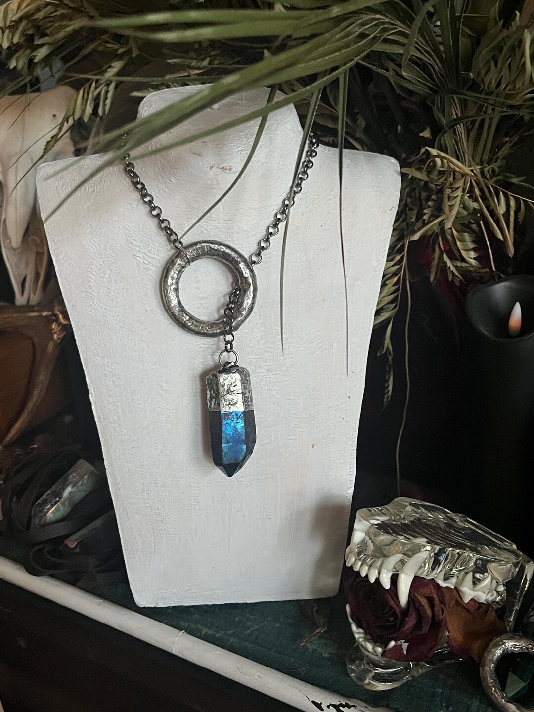 Soldered Blue Soldered Blue Quartz Crystal Tower Amulet Talisman Belcher Chain ...