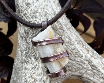 Raw Pennsylvanian Quartz Bound in Copper on Leather necklace