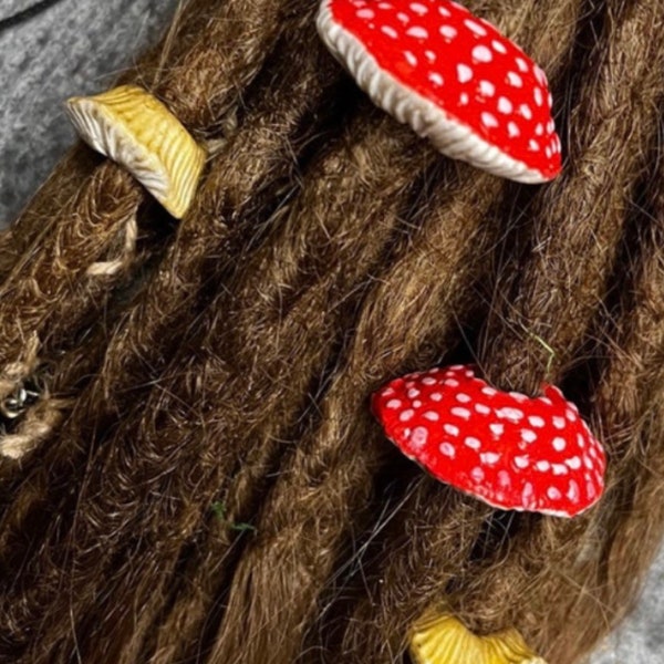 Pair of Fantasy Mushroom Dread Beads Cute Forest Dread Beads Amanita Muscaria Cosplay