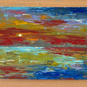 Original  Acrylic Painting  Not a Print or Copy  10 x 8&#39;&#39; Abstract Art  Sunset  Sentiment Landscapes  Impasto  Bright Colors  Modern Artwork