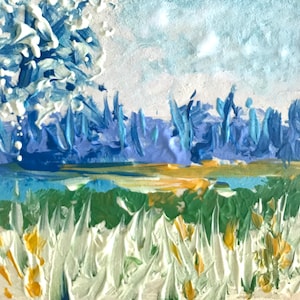 Original Acrylic Painting  #24, Fairy Forest, Dolls House, 2 x 2&#39;&#39;, Not a Print or a Copy, Abstract Painting, Painted on the Wood, Miniature