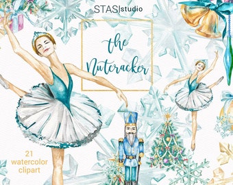 The Nutcracker Watercolor Clipart Christmas Fashion Ballerina Ballet Nutcracker Christmas Clipart Xmas Planner Stickers DIY Christmas Tree