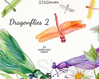 Dragonflies Clipart Watercolor Spring Insect Dragon Fly IllustrationWedding Invitations Printable png DIY nursery illustrations