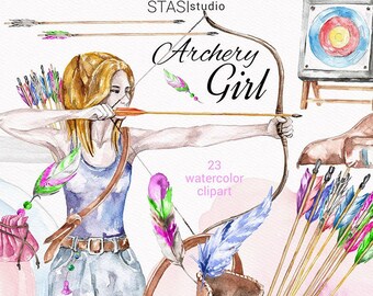 Archery Watercolor Clipart Archery Girl Arrows Quiver Target Traditional  Recurve Bow Archery Ring Planner Girl Planner Stickers DIY Projects - Etsy