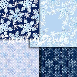 Snowflakes Watercolor Paper Graphics Resources Seamless Patterns Scrapbooking Paper Pack Winter Illustration Planner Stickers Blue PaperPack image 4