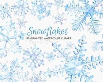 Watercolor Snowflakes Clipart, DIY Invitation, Hand Painted, Stickers Illustration, Xmas Clipart, Christmas Decoration, Winter Clipart, Snow