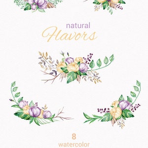 Watercolor Bouquets, Purple Cream Roses Wedding Invitation Flowers Floral Frames Greeting Card Clipart Planner Stickers Flowers Invitation image 2