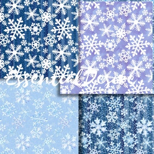 Snowflakes Watercolor Paper Graphics Resources Seamless Patterns Scrapbooking Paper Pack Winter Illustration Planner Stickers Blue PaperPack image 3