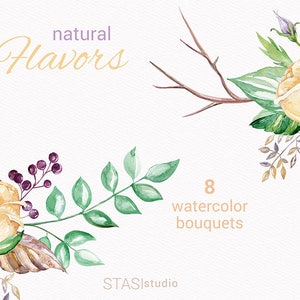 Watercolor Bouquets, Purple Cream Roses Wedding Invitation Flowers Floral Frames Greeting Card Clipart Planner Stickers Flowers Invitation image 3