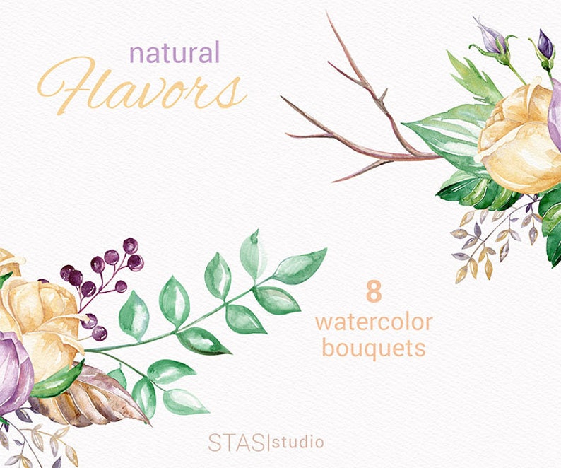 Watercolor Bouquets, Purple Cream Roses Wedding Invitation Flowers Floral Frames Greeting Card Clipart Planner Stickers Flowers Invitation image 3