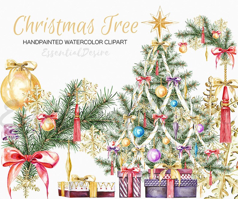 Watercolor Christmas Clipart, Christmas Tree, DIY clipart, Hand Watercolor Christmas Clipart, Christmas Tree, DIY clipart, Hand