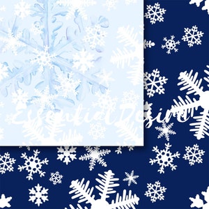 Snowflakes Watercolor Paper Graphics Resources Seamless Patterns Scrapbooking Paper Pack Winter Illustration Planner Stickers Blue PaperPack image 5