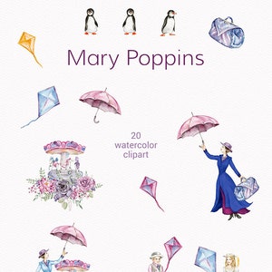 Mary Poppins Watercolor Clipart Carousel Clipart Fairytale Flowers Planner Stickers Cute Clipart image 2