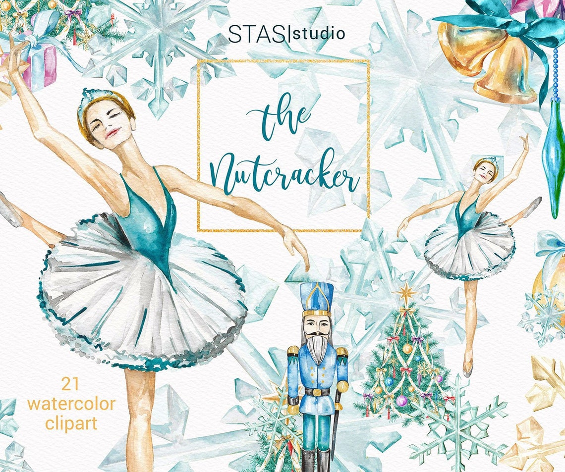 The Nutcracker Watercolor Clipart Christmas Fashion Ballerina Etsy
