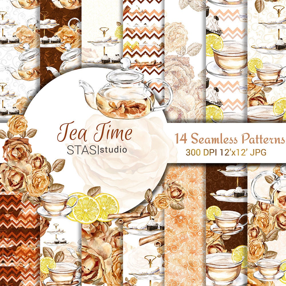 Download Tea Time Paper Pack Tea Party Digital Paper Pack Seamless ...
