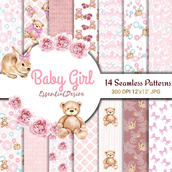Pink Baby Paper Pack Pastel Nursery Baby Girl Skrapbook Cute Etsy