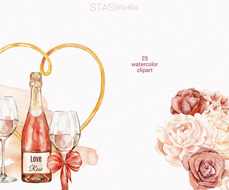Romantic Valentines Watercolor Clipart Love Background Vine | Etsy