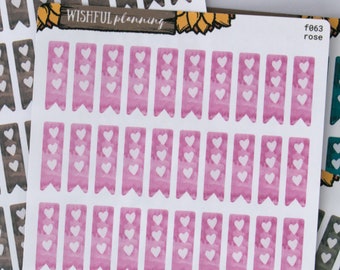 Watercolor Planner Stickers Heart Medium Check Flag Functional Sticker 5 mm Bujo Wishful Planning f054-M