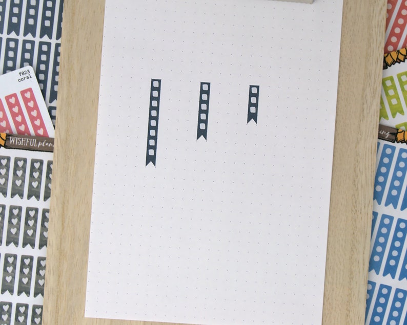 Watercolor Planner Stickers Heart Medium Check Flag Functional Sticker 5 mm Bujo Wishful Planning f054-M